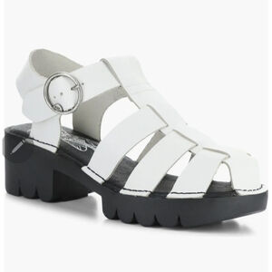 FLY LONDON Emme Platform Fisherman White Sandals Lug Sole Size 39 8.5